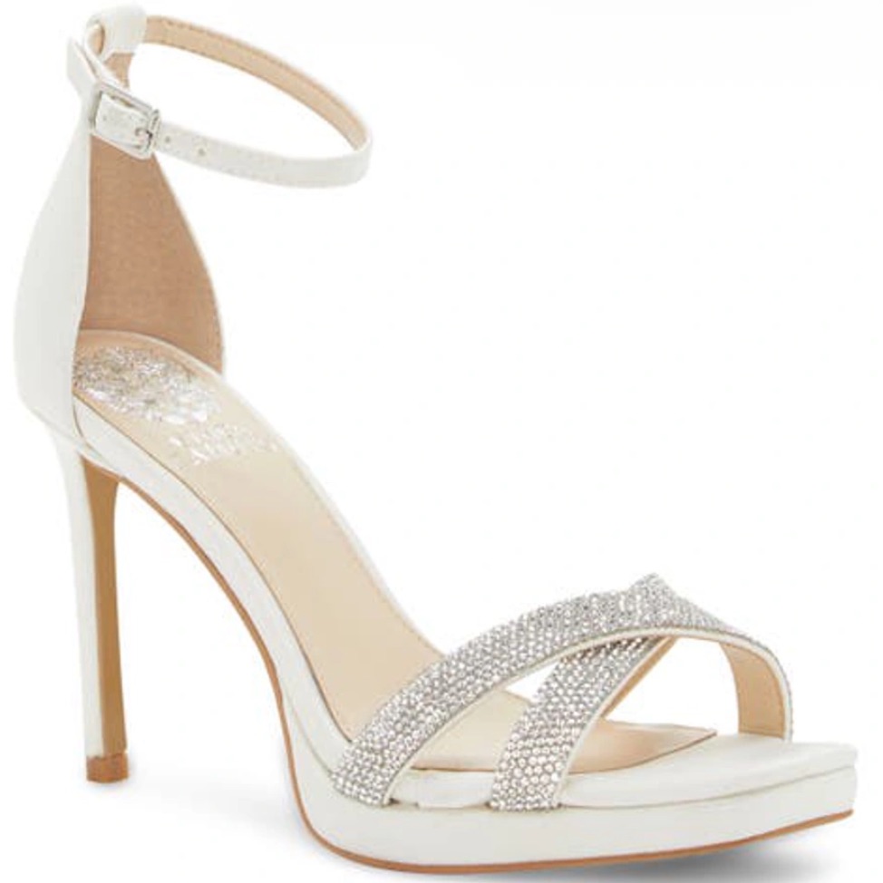 Vince Camuto Kalvira2 Embellished High Heel Sandals In Milk Satin Size: 10m
